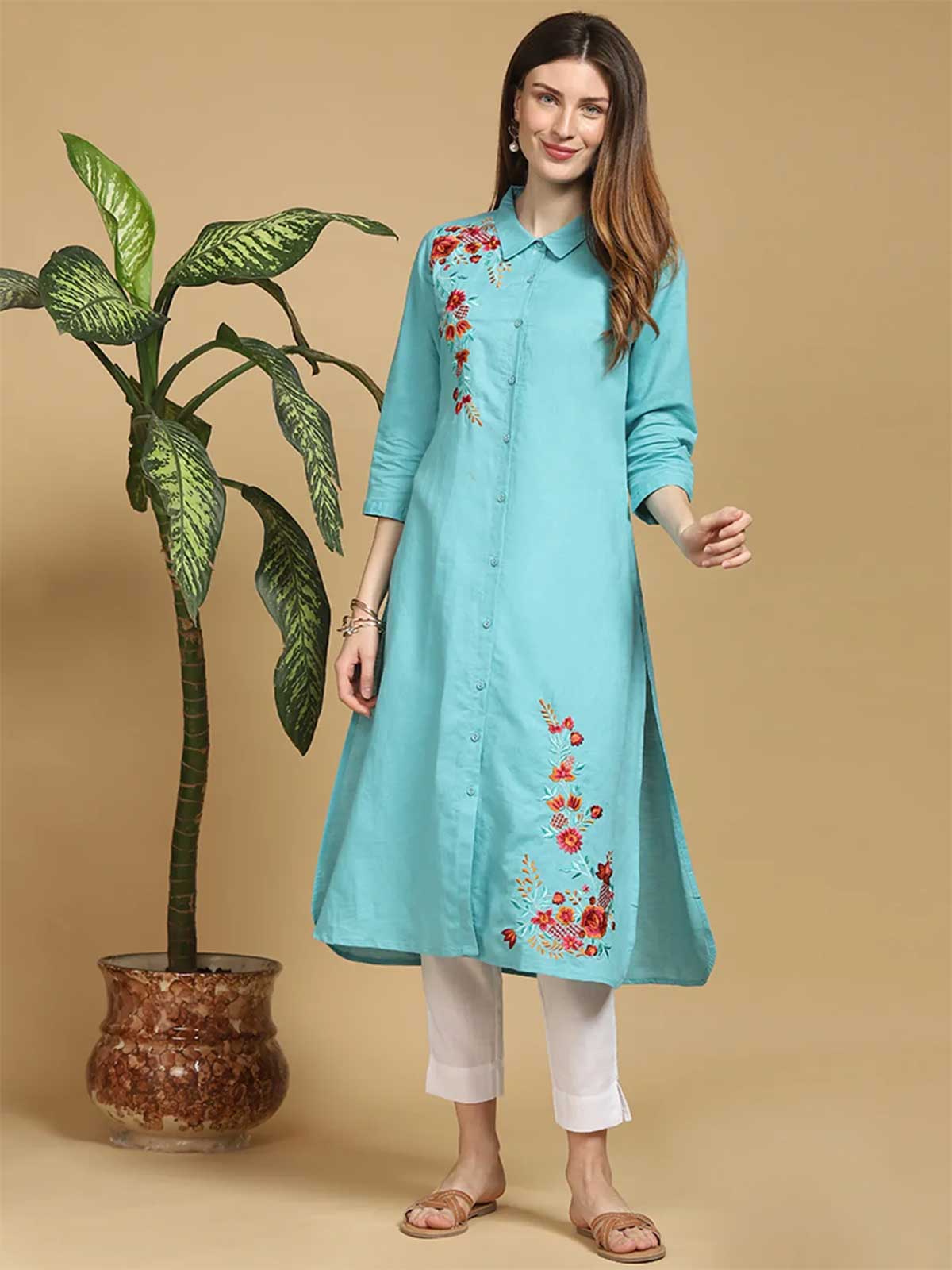 Buy Off-White Embroidered Shirt with Afghani Salwar Co-ord Set Online at  Best Price - Clora Creation