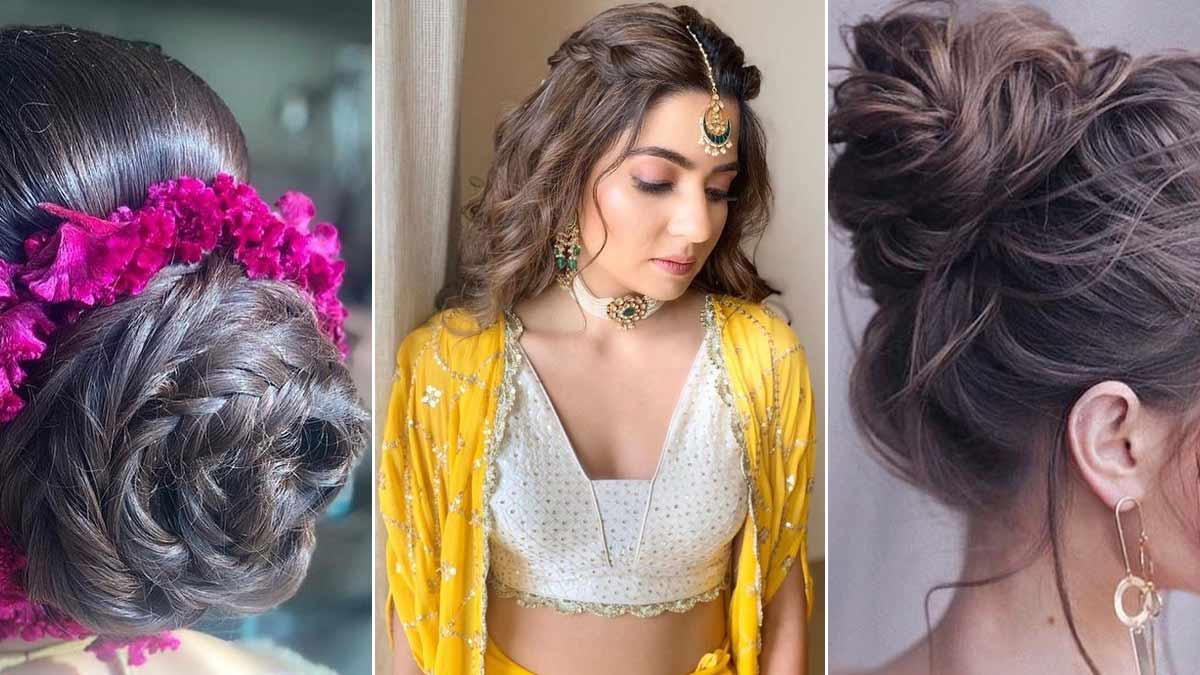 Simple and Short Hairstyle with Lehenga | Lehenga hairstyles, Lehenga  choli, Hairstyle for lehenga
