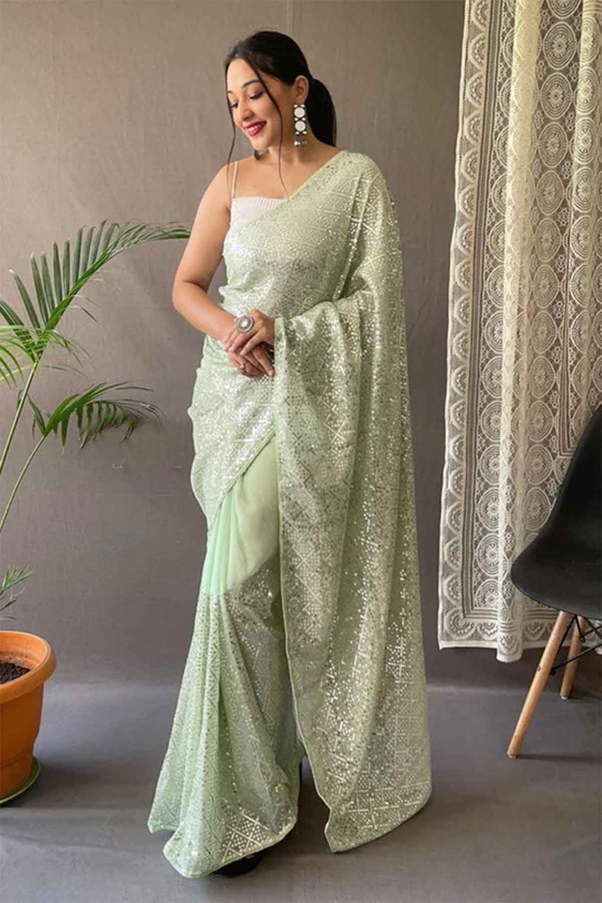 mirror work saree