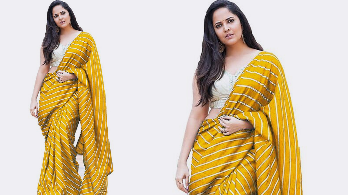 yellow lehriya saree
