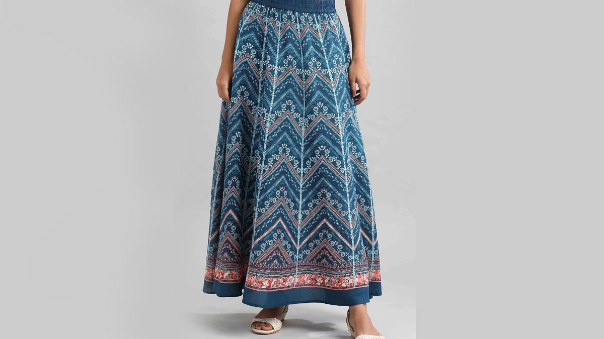 Blue White Printed Skirt