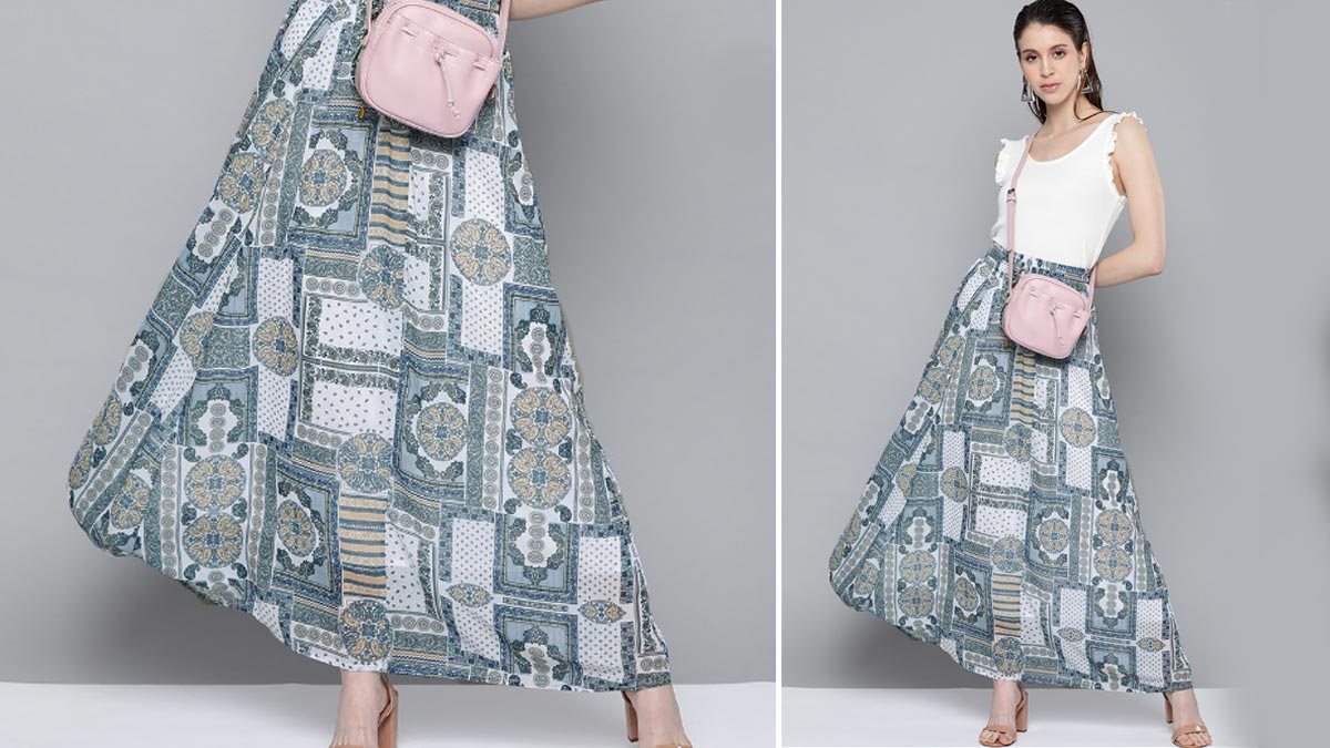 Blue and White Printed Skirt