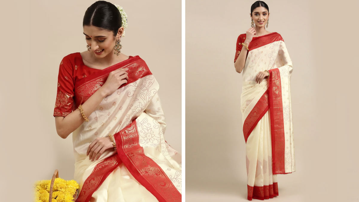 Aishwarya Sarees Women's Banarasi Silk Saree With Blouse Piece  (Aishwarya_Sarees_WK_441_White, Red) : Amazon.in: Fashion