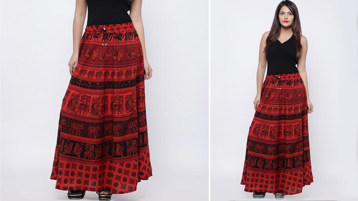 Red Black Printed Skirt