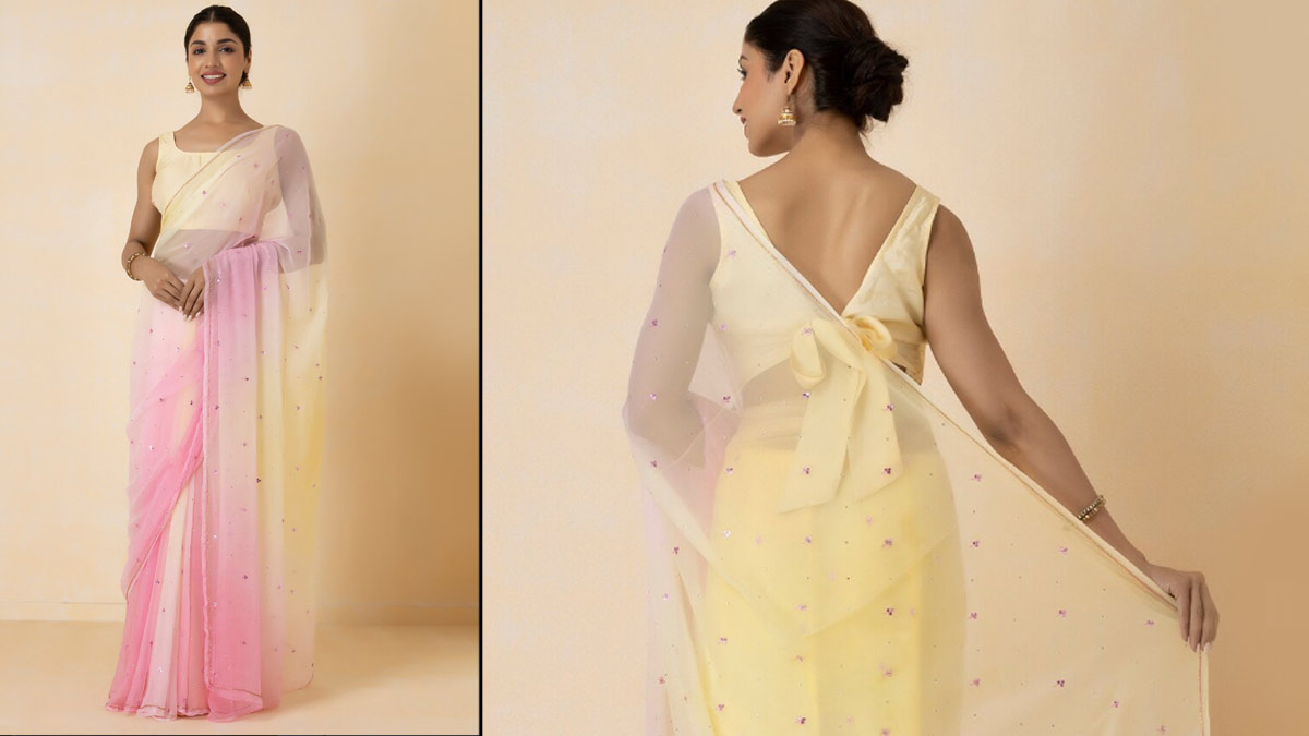 Sequinned Pure Chiffon Saree