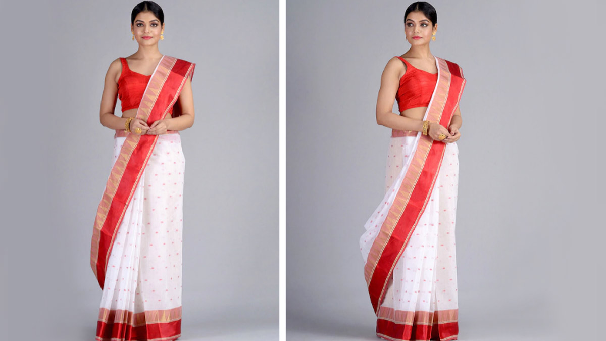 Garad (Lal Parr) White and Red Border Saree 01 – Tvastr