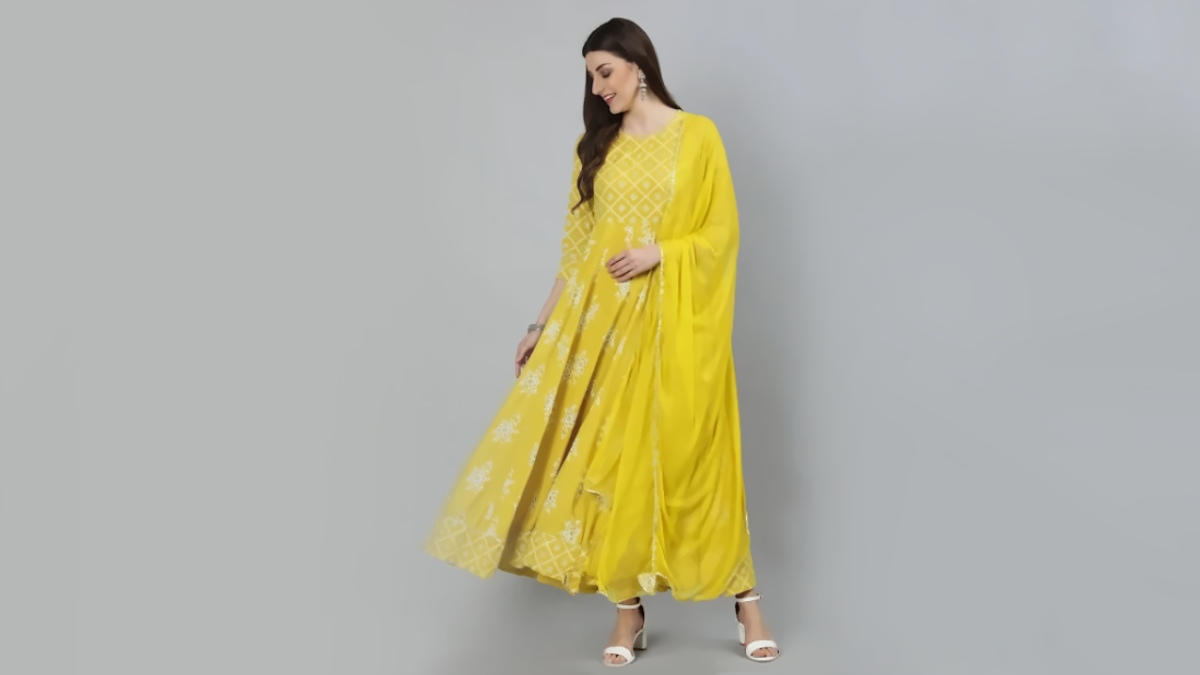 anarkali yellow kurti