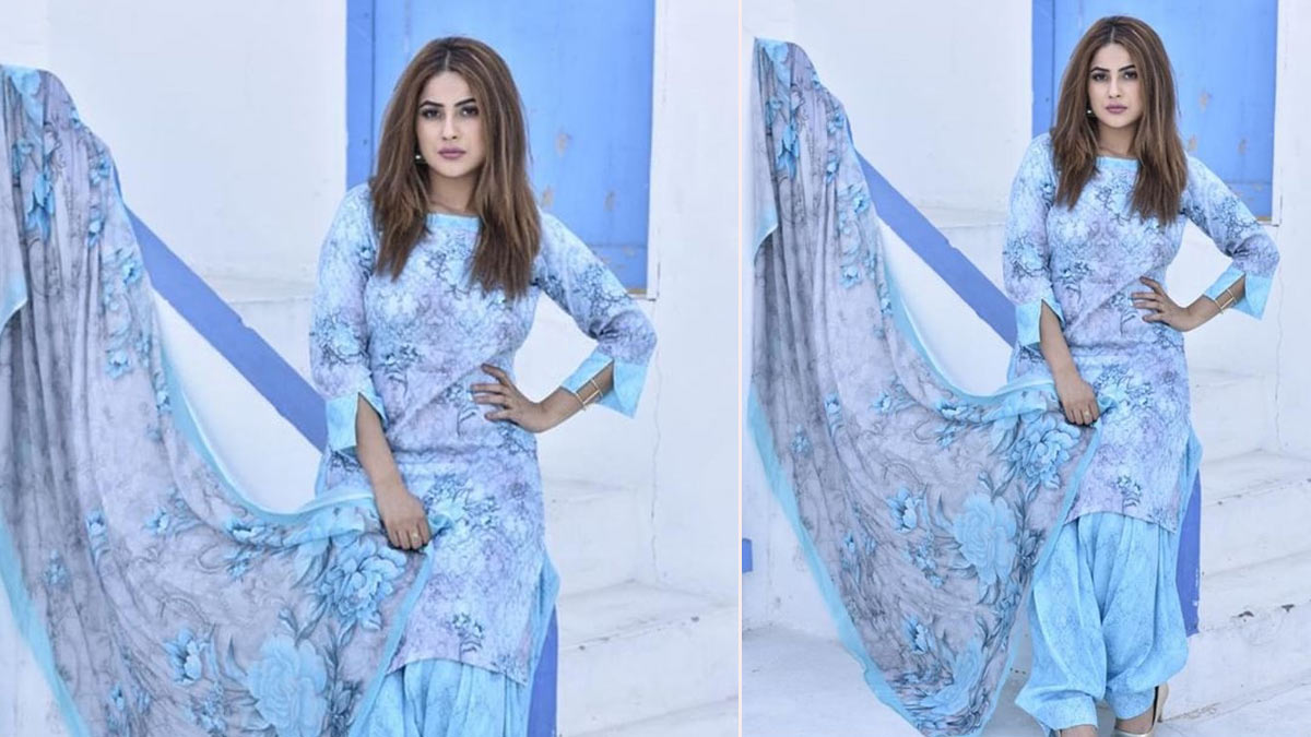 blue colour floral print suit