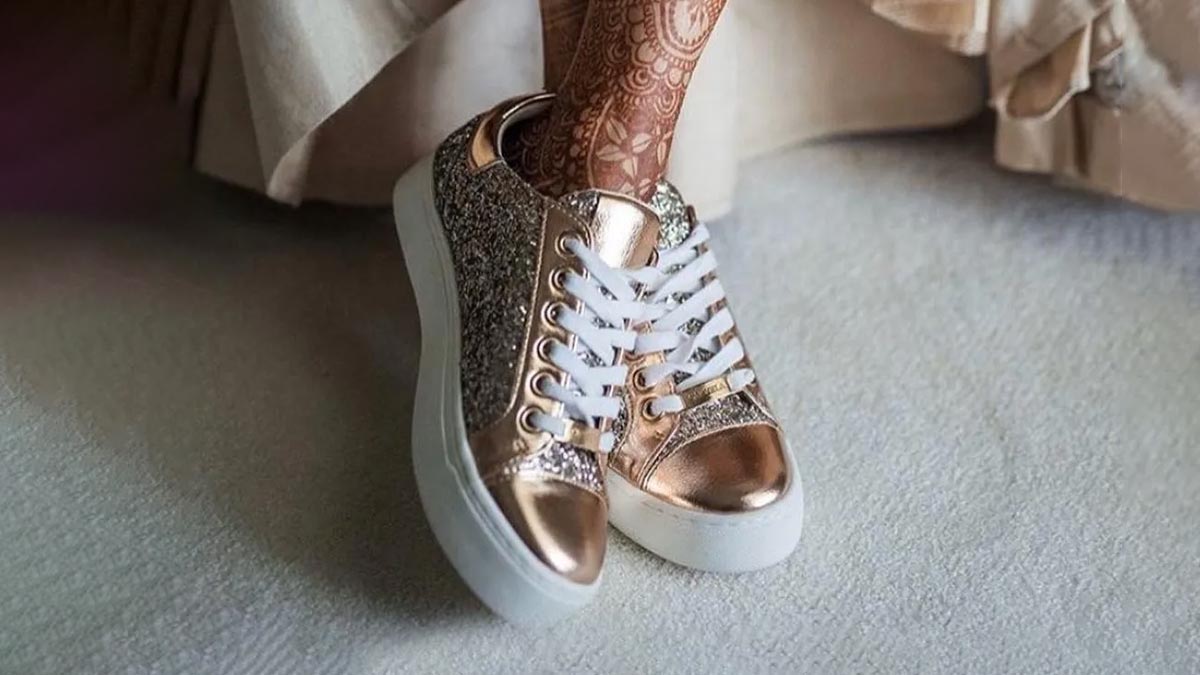 Gold Beaded Bridal Sneaker Wedges - Customized Wedding Shoes | Tiesta –  Tiesta Store