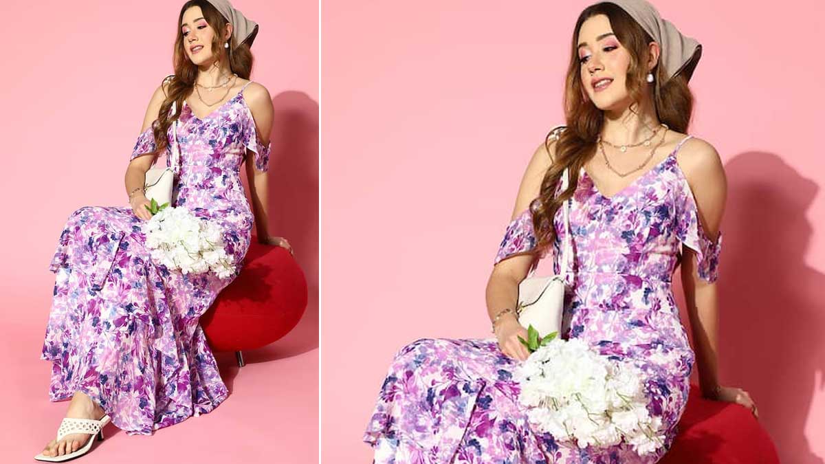 कोल्ड शोल्डर मैक्सी ड्रेस cold shoulder maxi dress