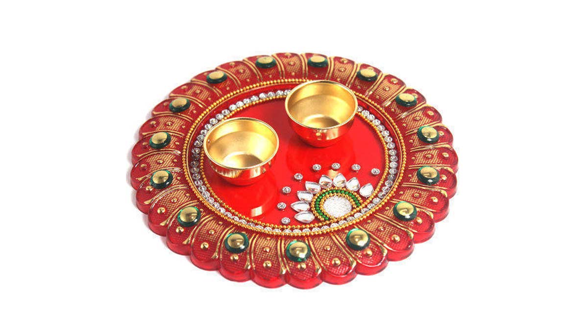 decoration of puja thali for navratri