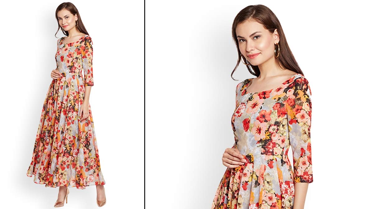 फ्लोरल प्रिंट मैक्सी ड्रेस floral design maxi dress