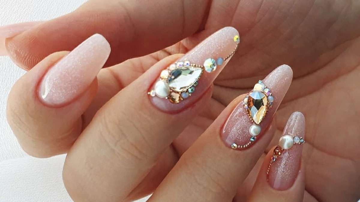 3D Gold Round Colorful stones Nail Art Decoration Mix-totobed.com.vn