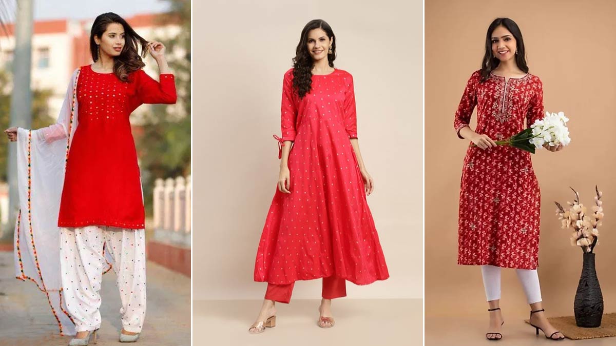 Red Colour Kurti Designs For Women|रेड कलर की कुर्ती डिजाइन| Red Colour Ki  kurti Design | red colour kurti designs | HerZindagi