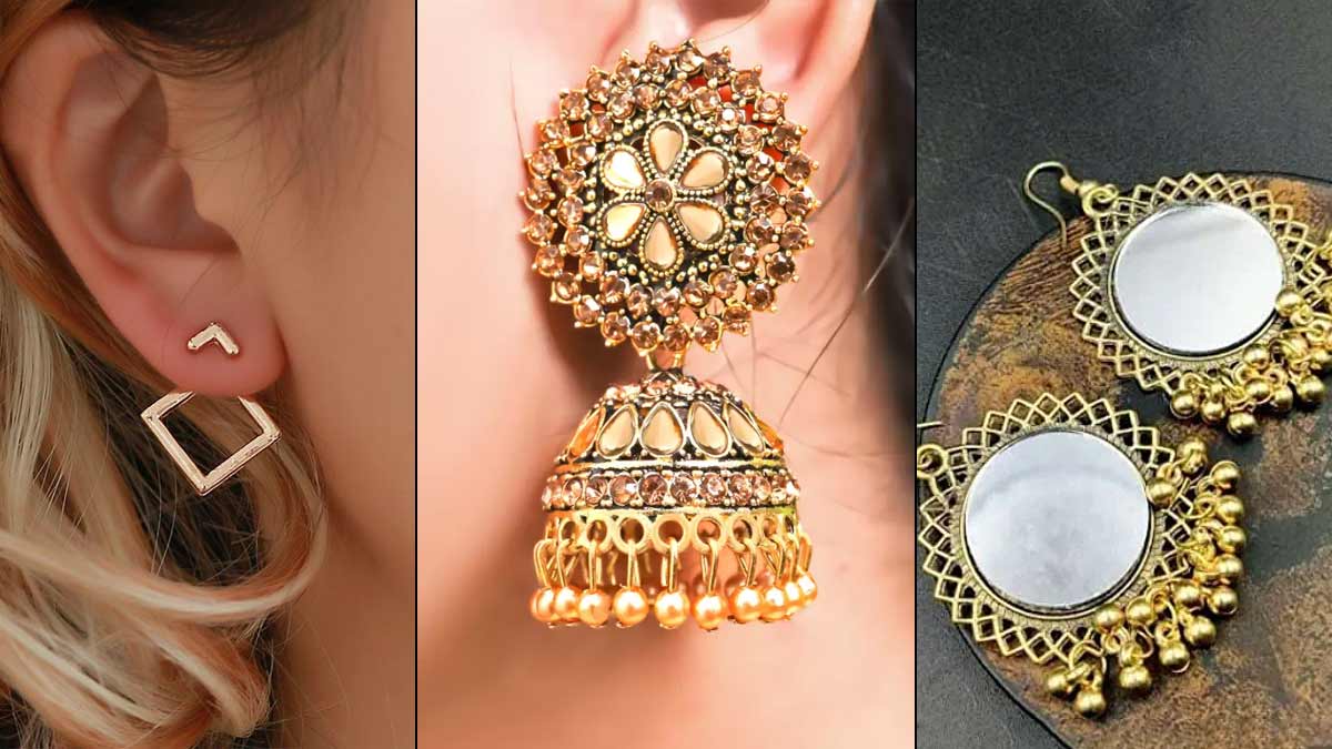 Gold Covering Earrings Artificial Jewellery Designs Latest Online ER20294 |  JewelSmart.in