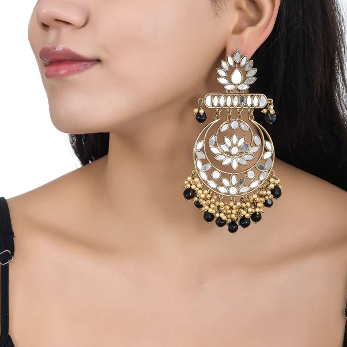 floral cut work chandbali earrings