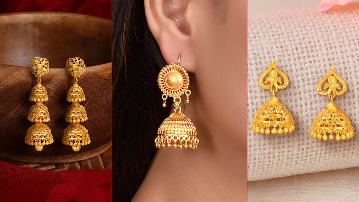 Halltree Gold Plated Earrings Jhumka set