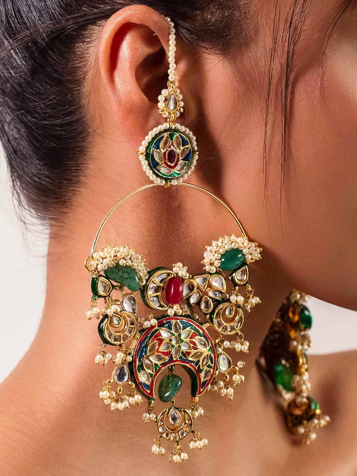 kundan work chandbali earrings