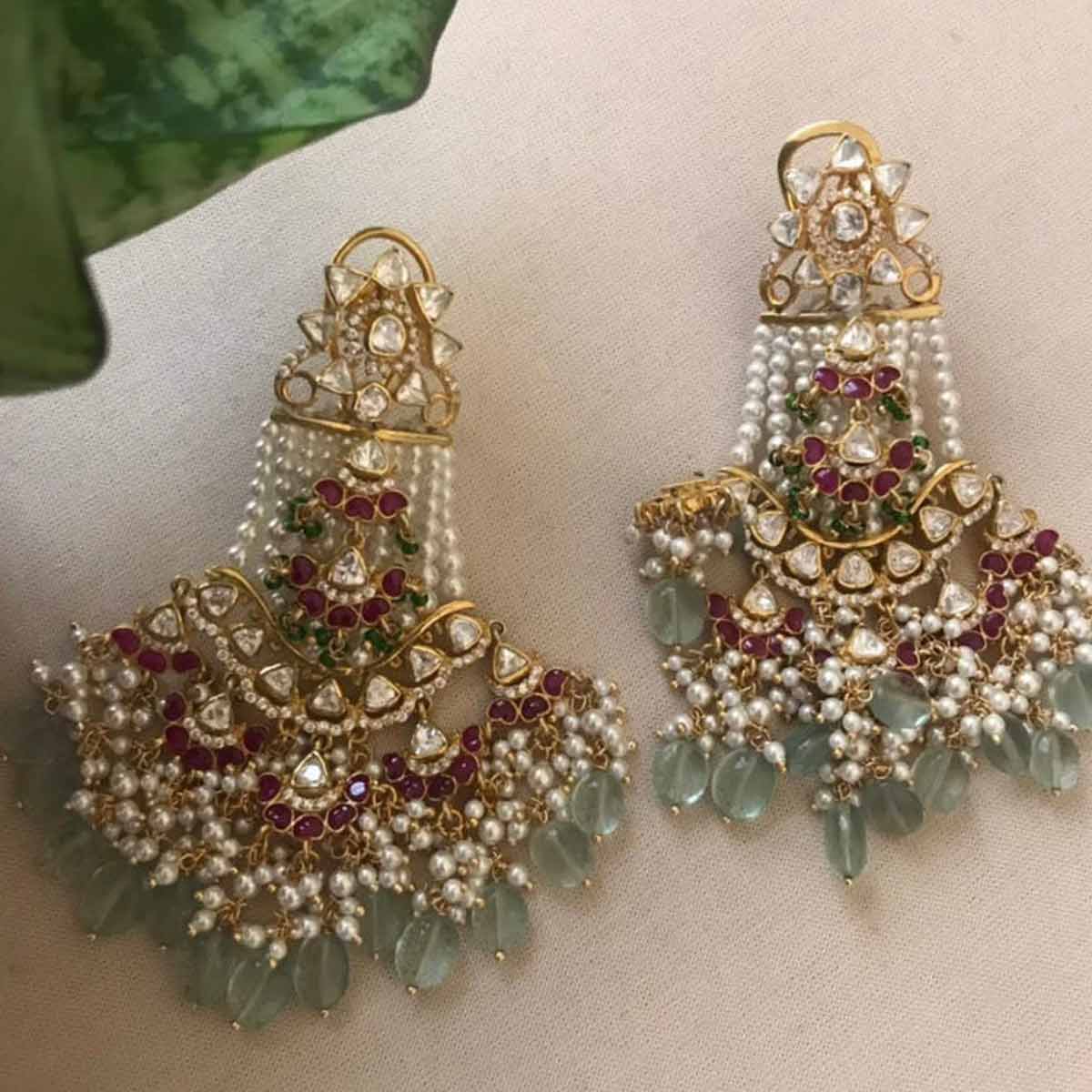 pearl work chandbali earrings