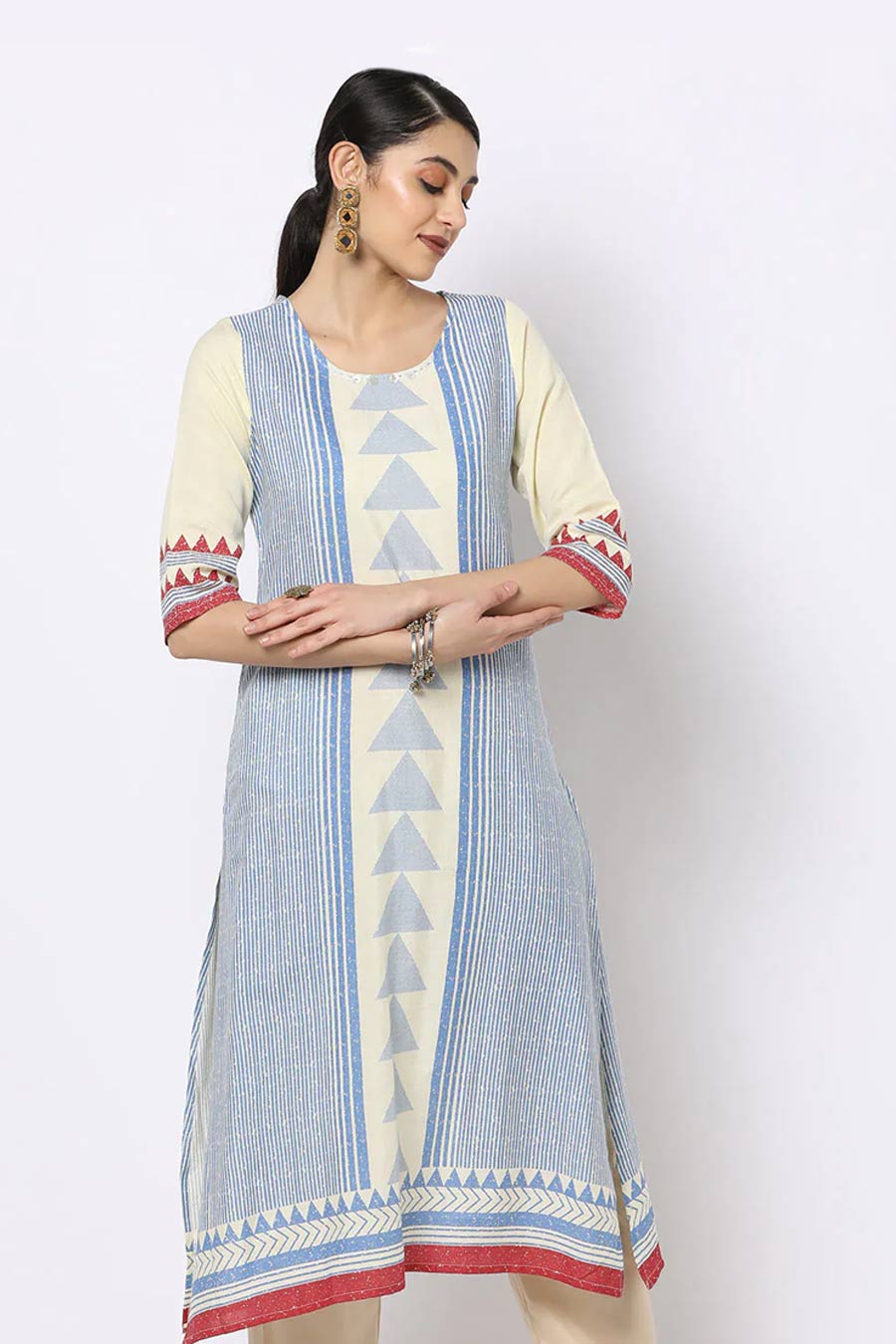 Geometric Print Straight Kurta