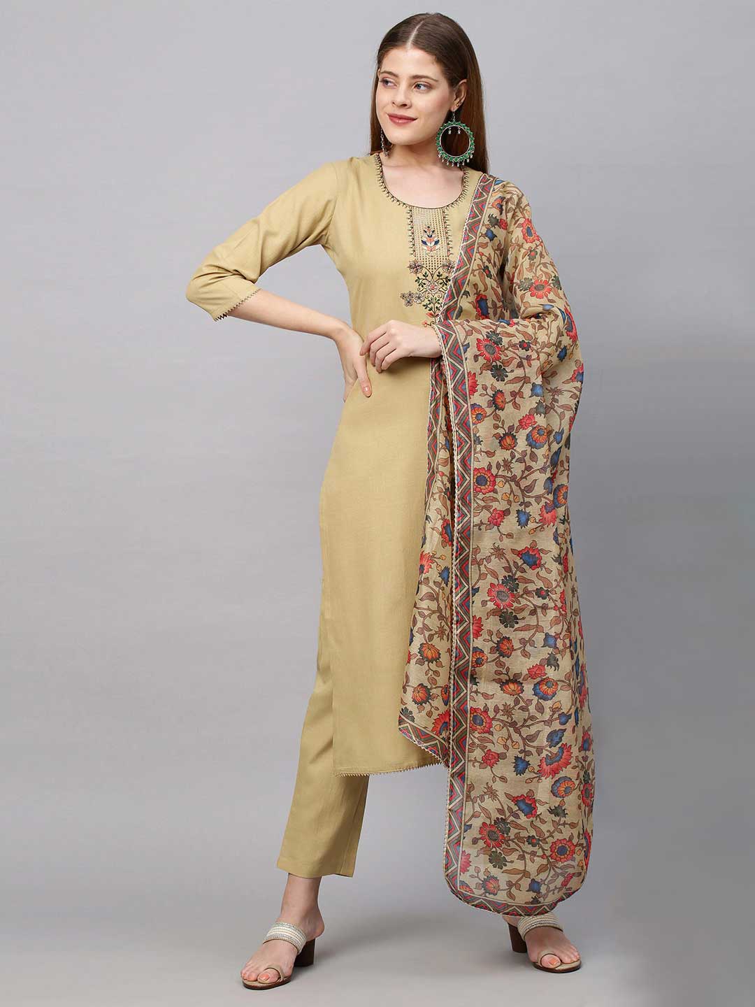 Plain suit with heavy duptta