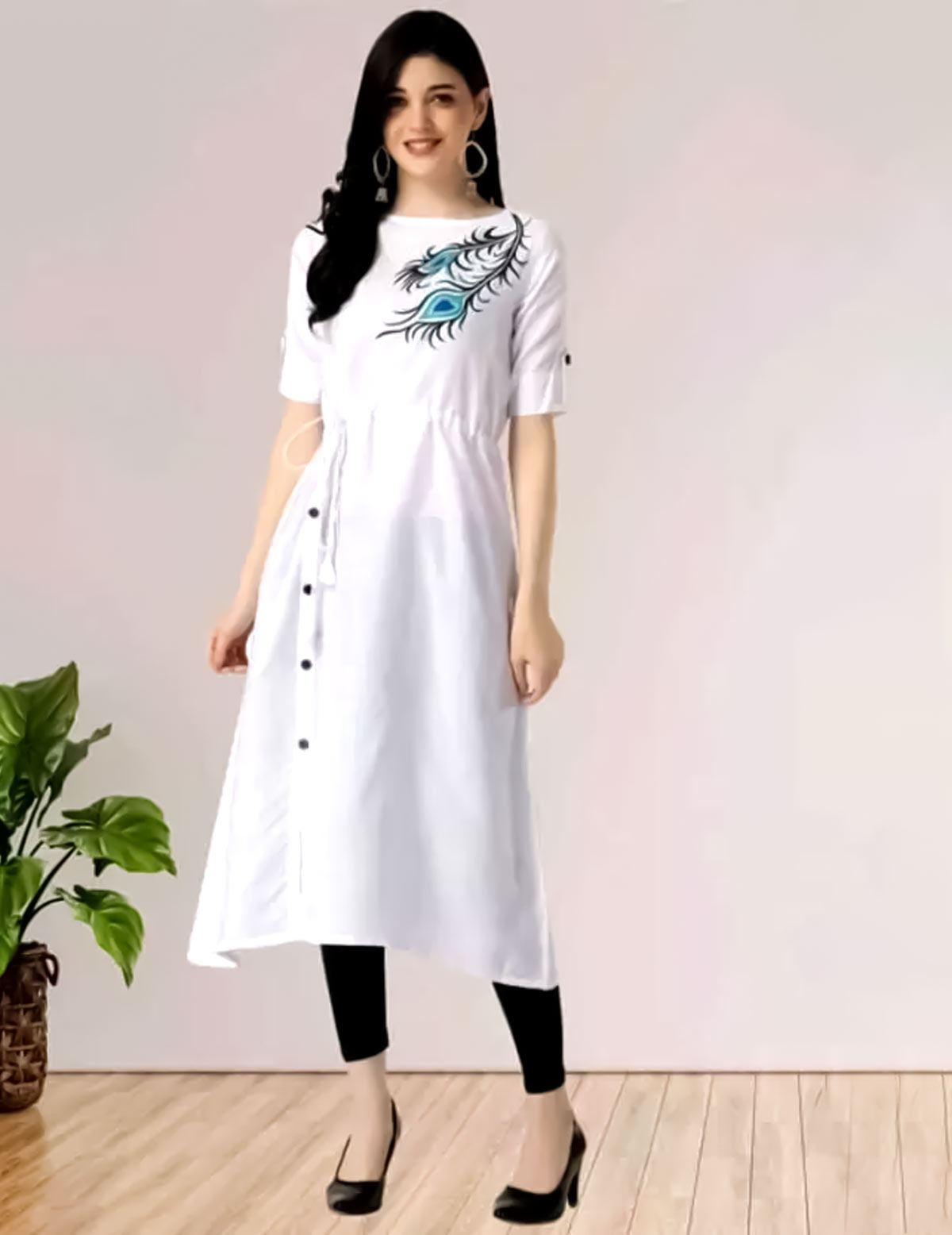 Buy THE PRINTEX INDIA Rayon Anarkali Style Kurti middi Gown Pattern Type  140gram fine Rayon Quality Kurti for All Occasion White Color at Amazon.in