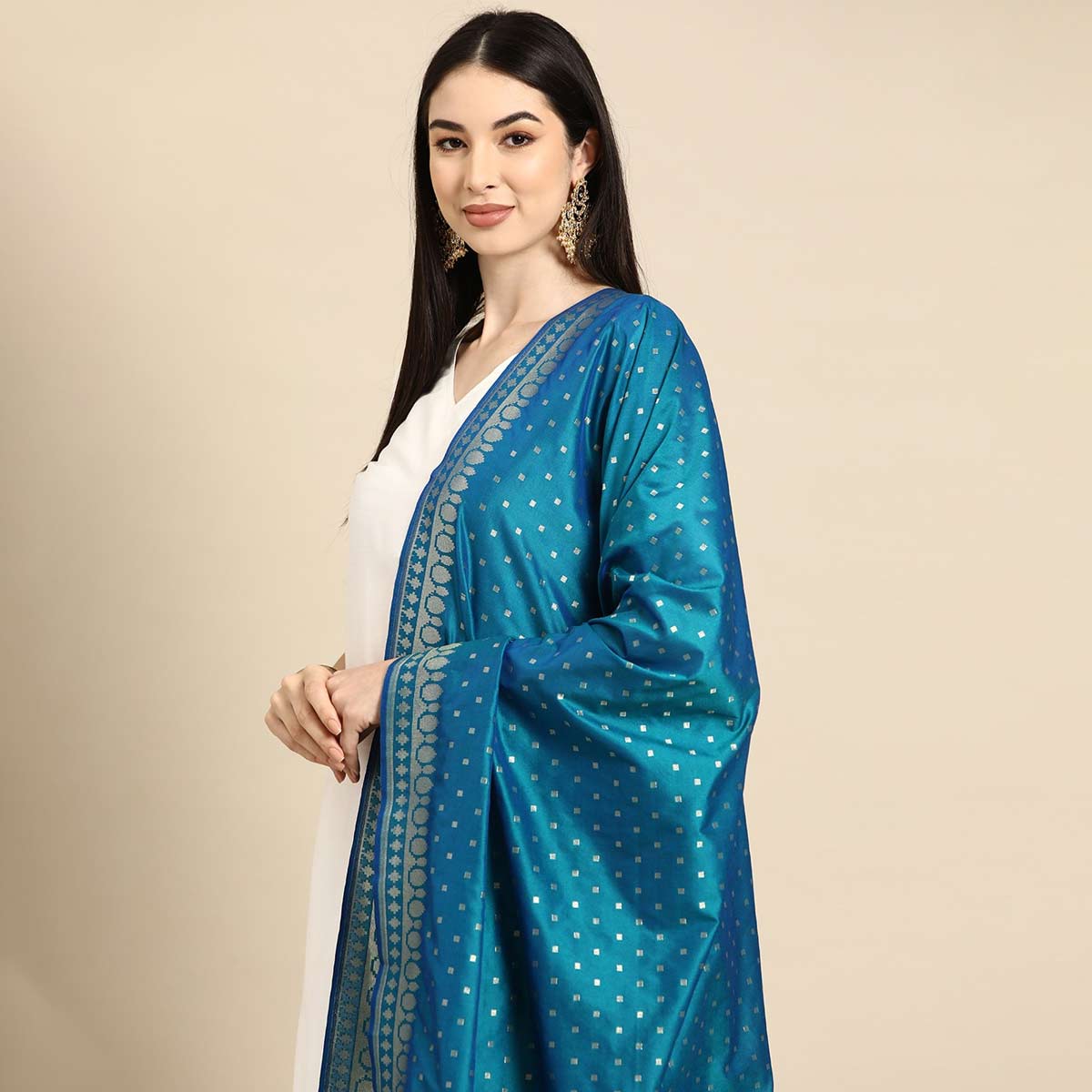 blue silk dupatta for white kurti