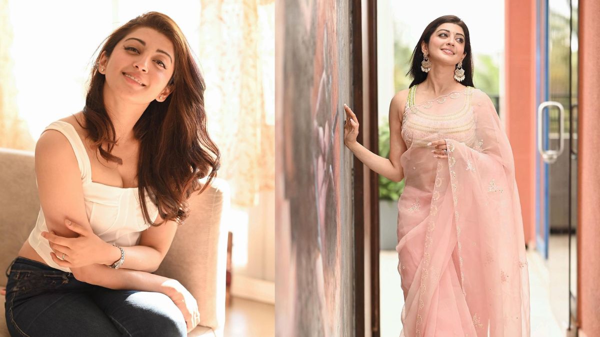 pranitha crop top traditional saree