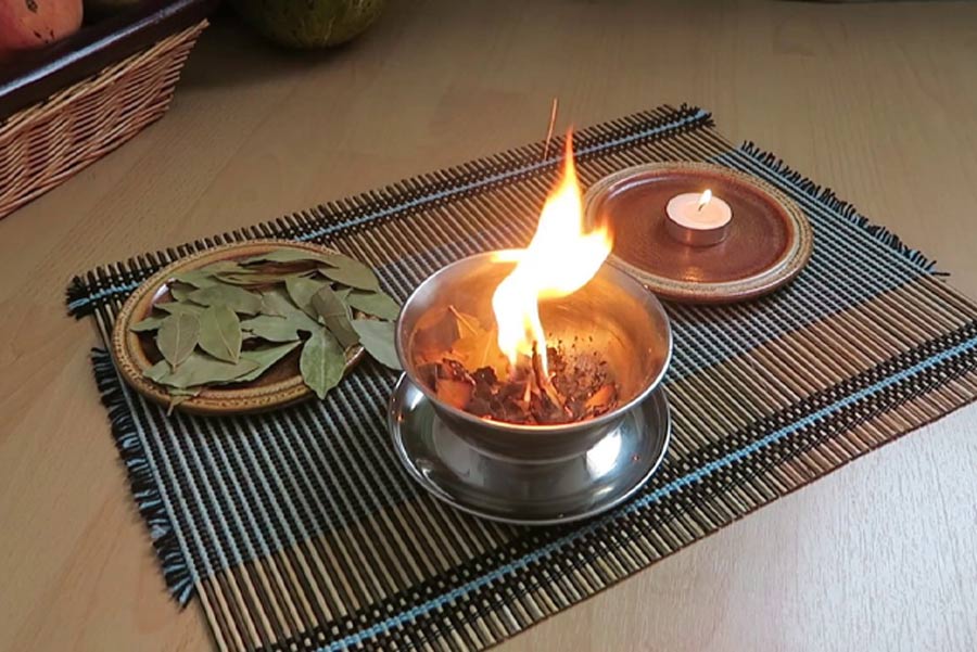 camphor with bay leaves