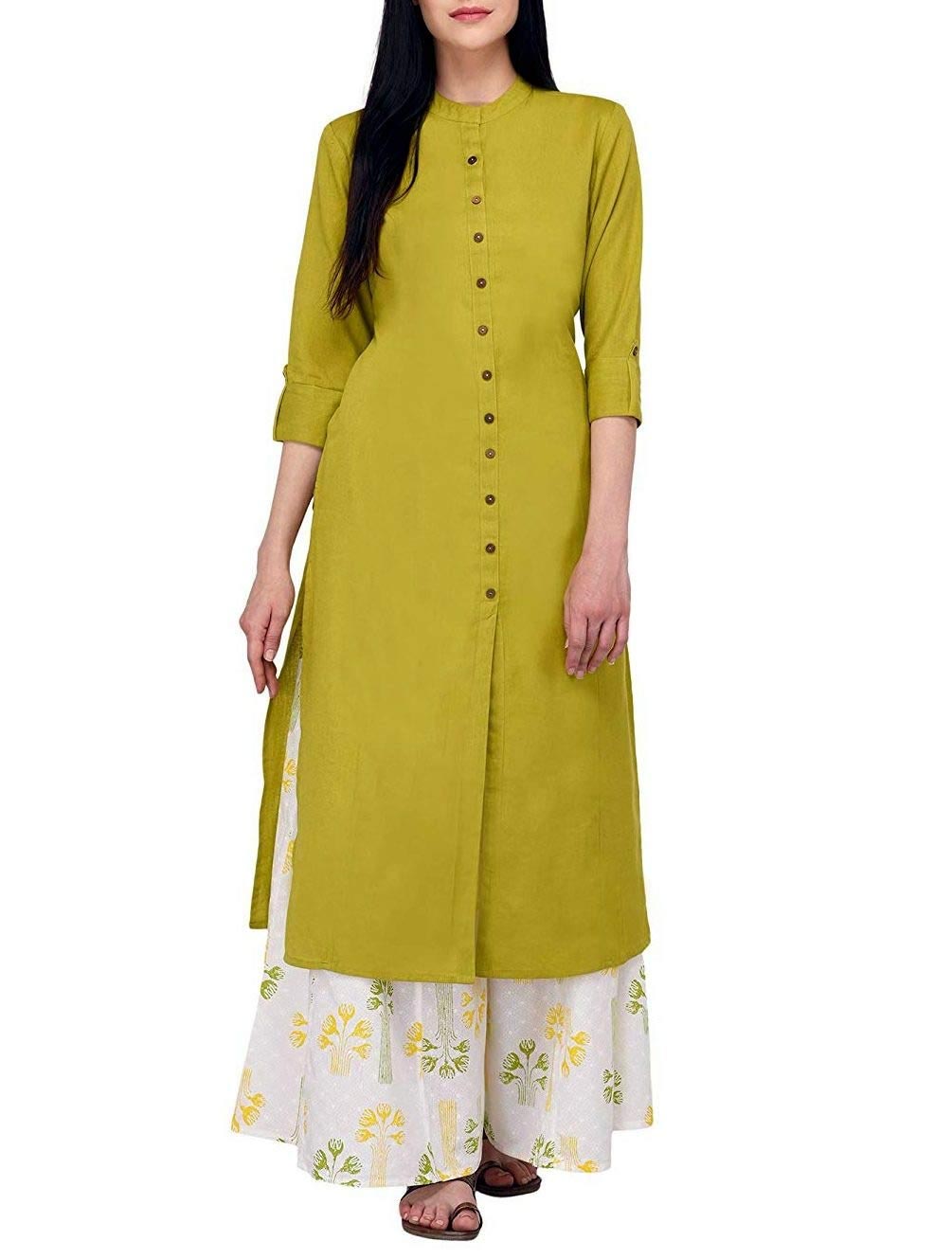 White Women Fancy Casual Wear V Collar Neck 3/4 Sleeve Printed Cotton Blue  Kurti at Best Price in Badlapur | Harshada Collection