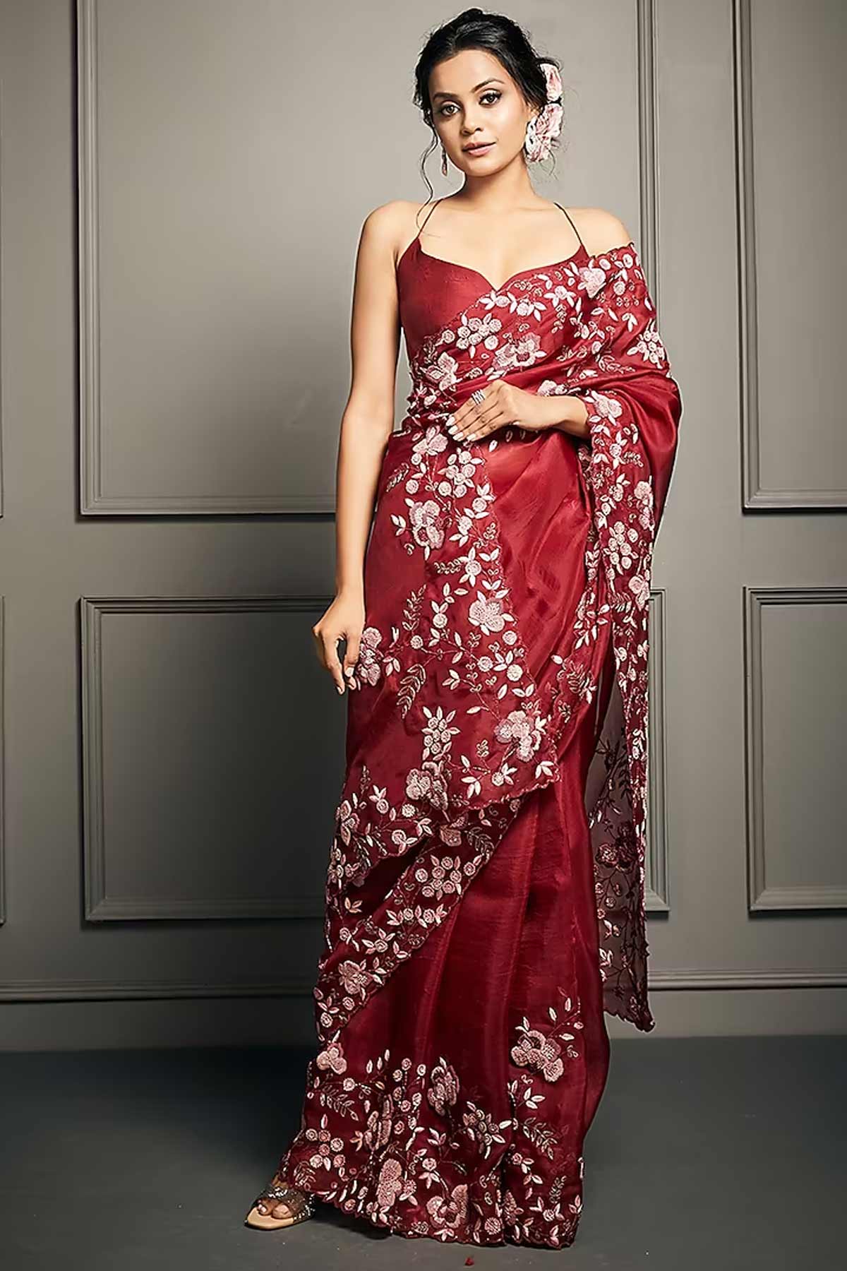 floral zardosi saree