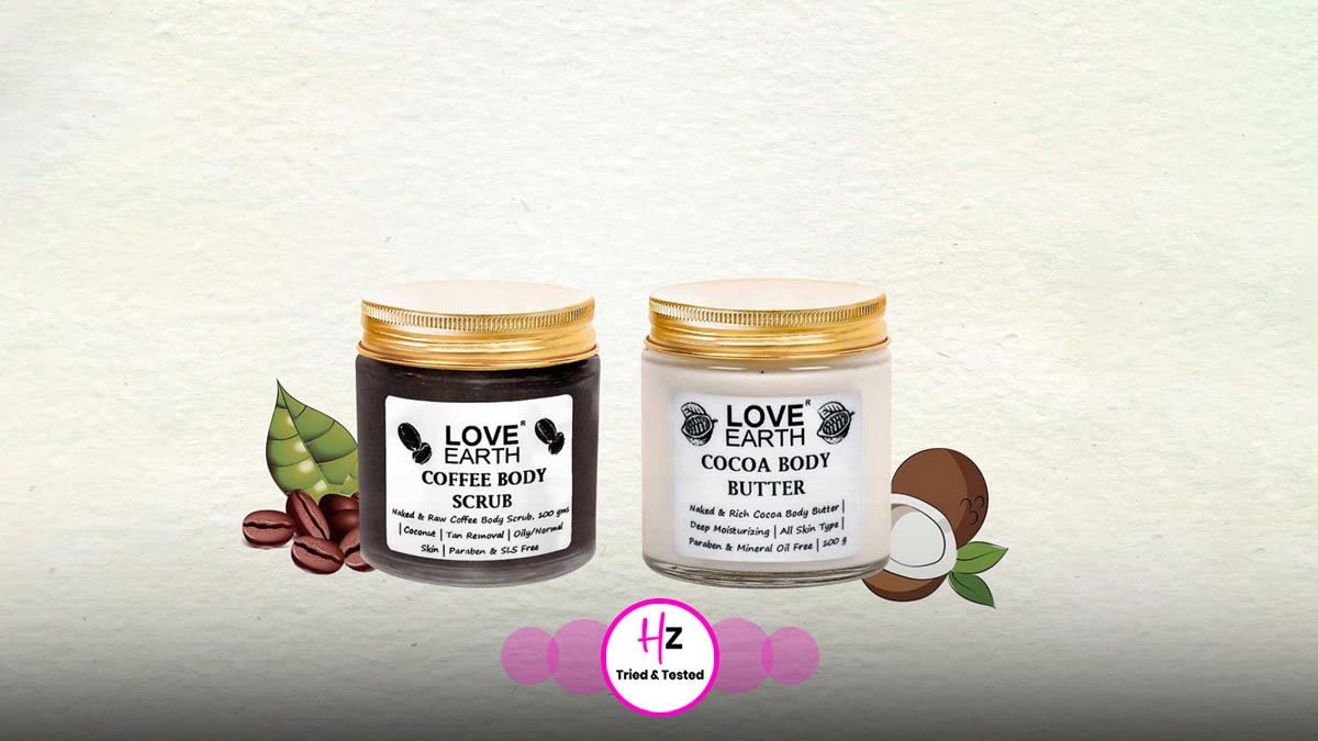 love earth cocoa body butter coffee body scrub review price packaging