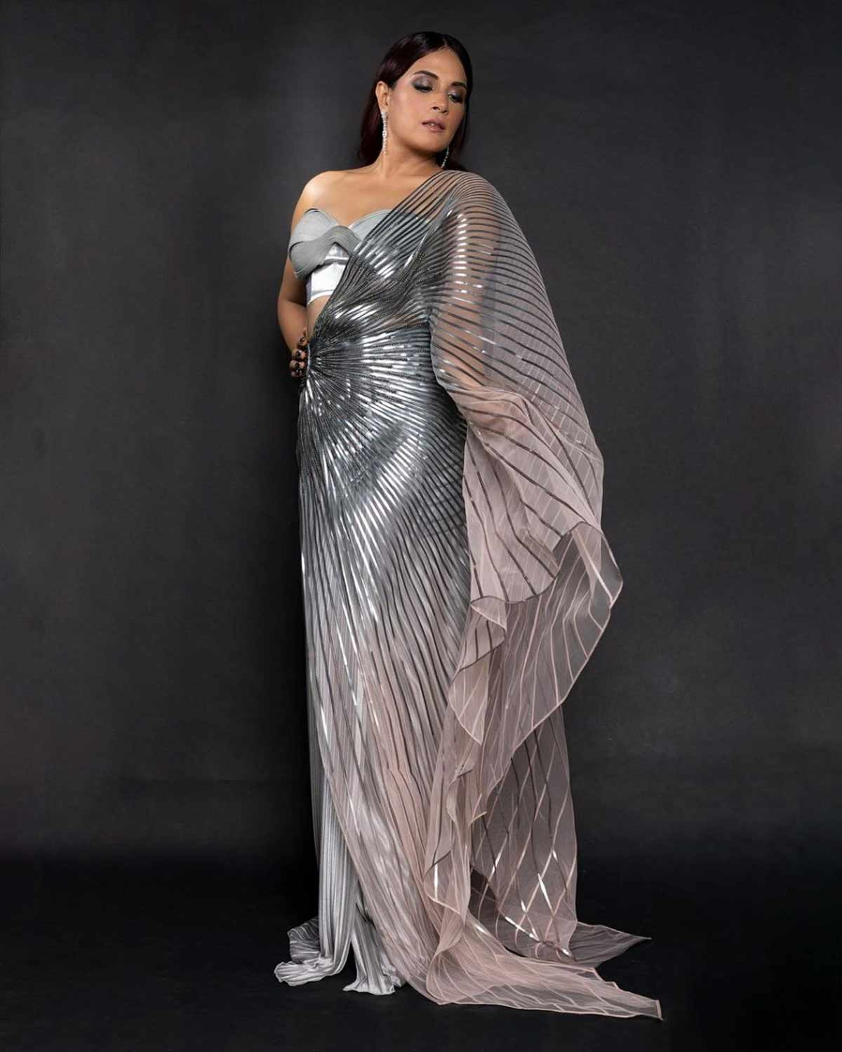 metallic saree richa chadha