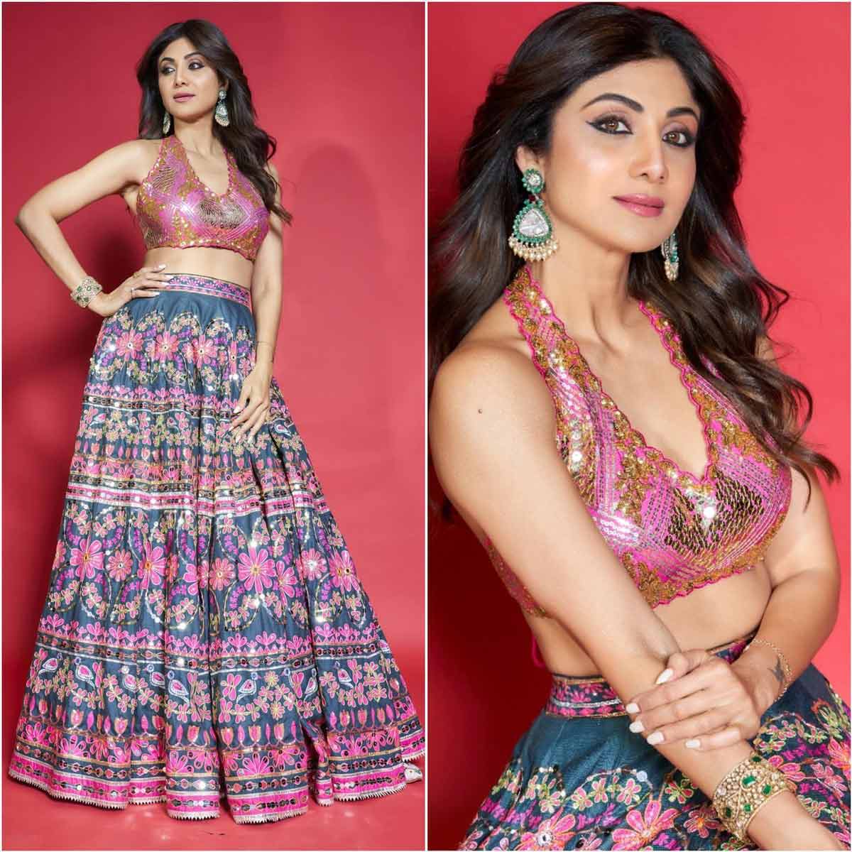 blue colour lehenga design