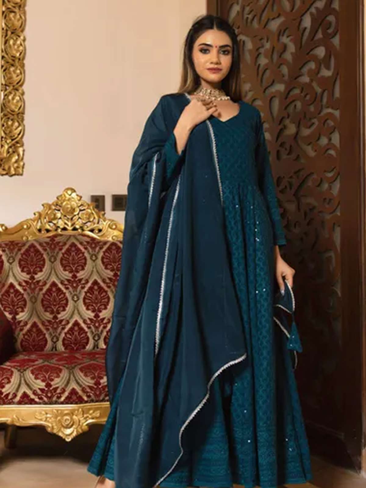 chikankari blue suit