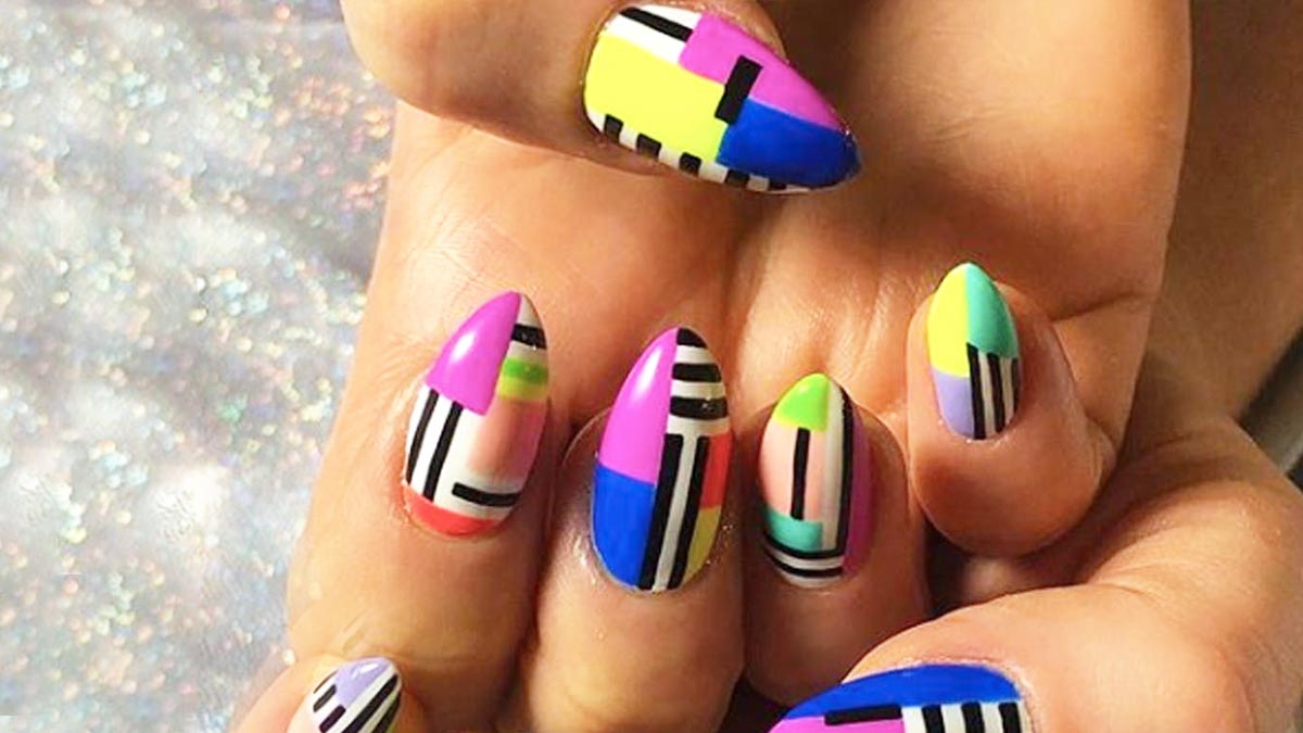 colour blocking nail art designs in hindi