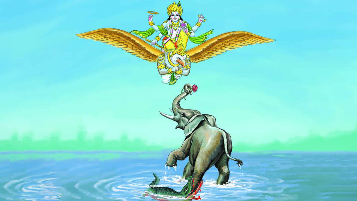 lord vishnu and elephant