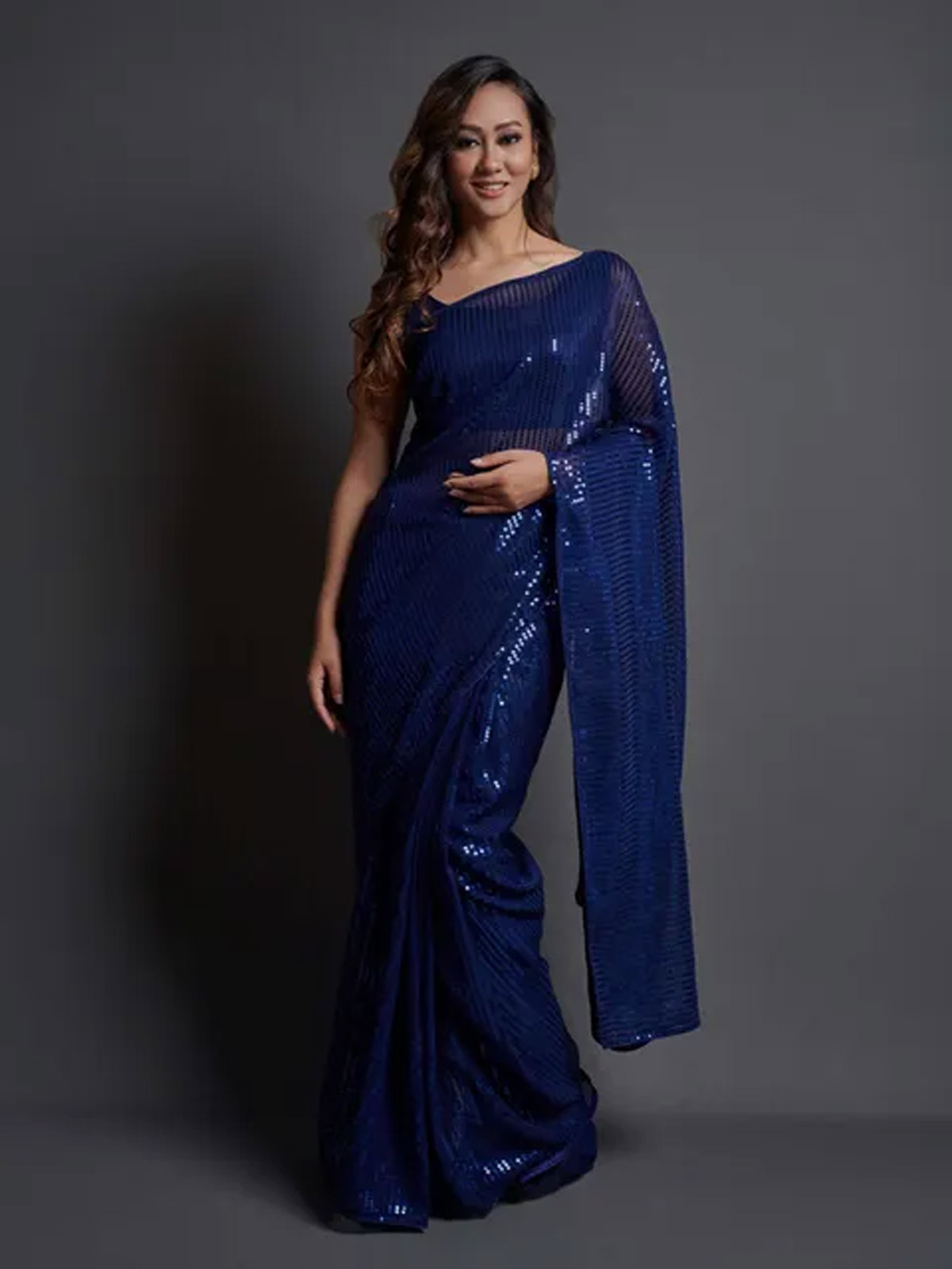 sequin blue saree