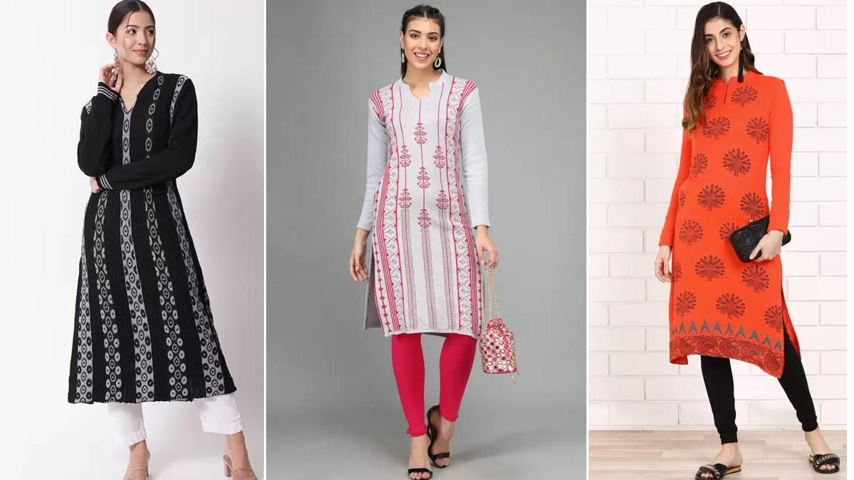 Buy online Women Multi Color Check Printed Full Sleeve Woolen Kurti from  winter wear for Women by Ed for ₹849 at 58% off | 2024 Limeroad.com
