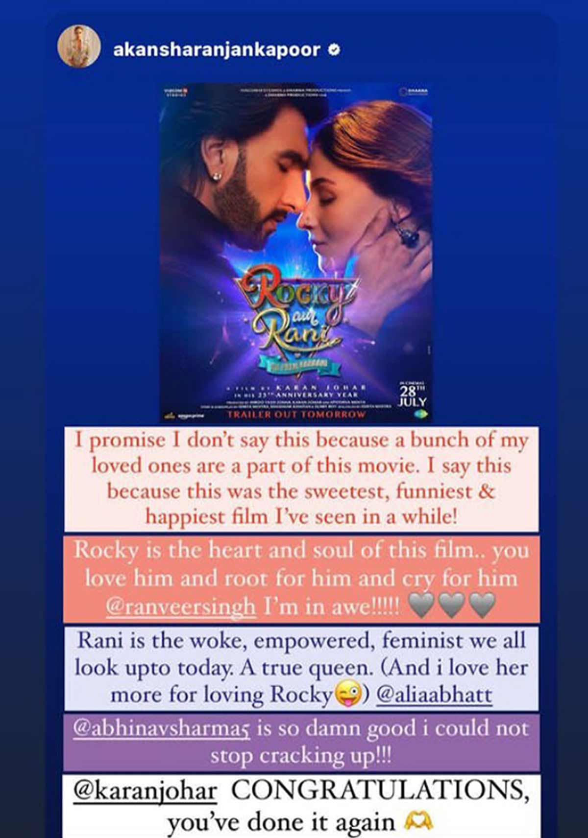 Akansha Ranjan Kapoor post