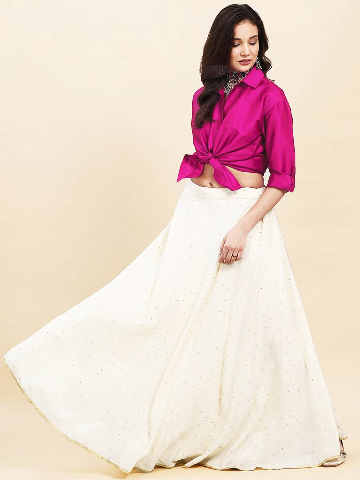 Long skirt With satin shirt
