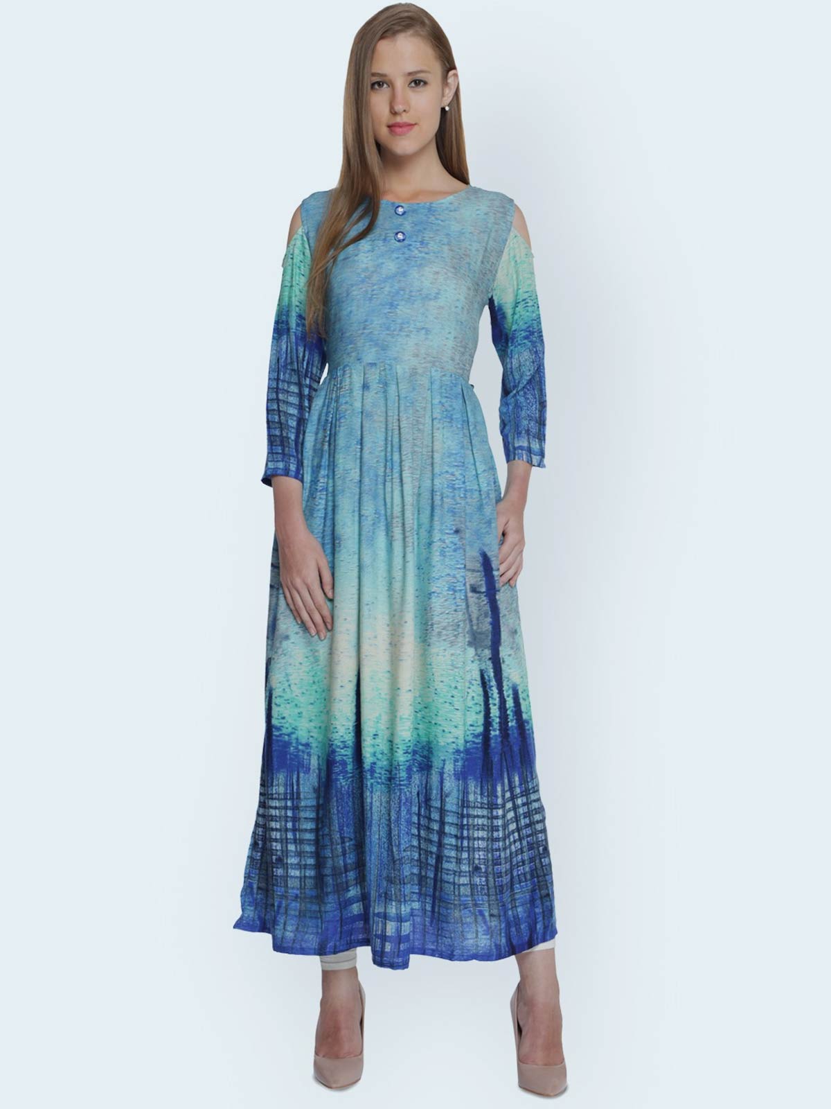 Printed Blue Anarkali suit