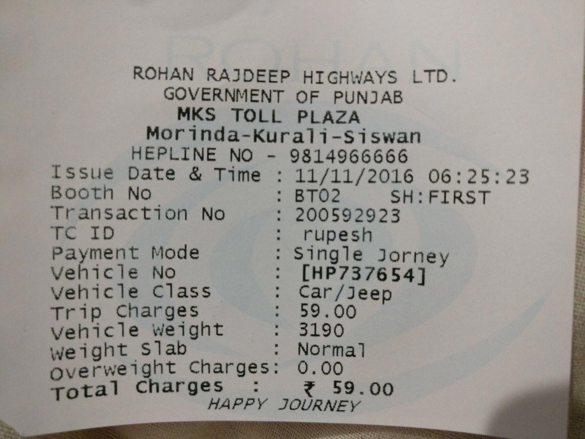 about toll tax receipts uses during travelling