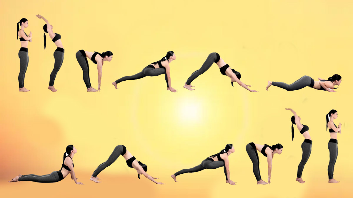 Yoga poses surya namaskara Royalty Free Vector Image