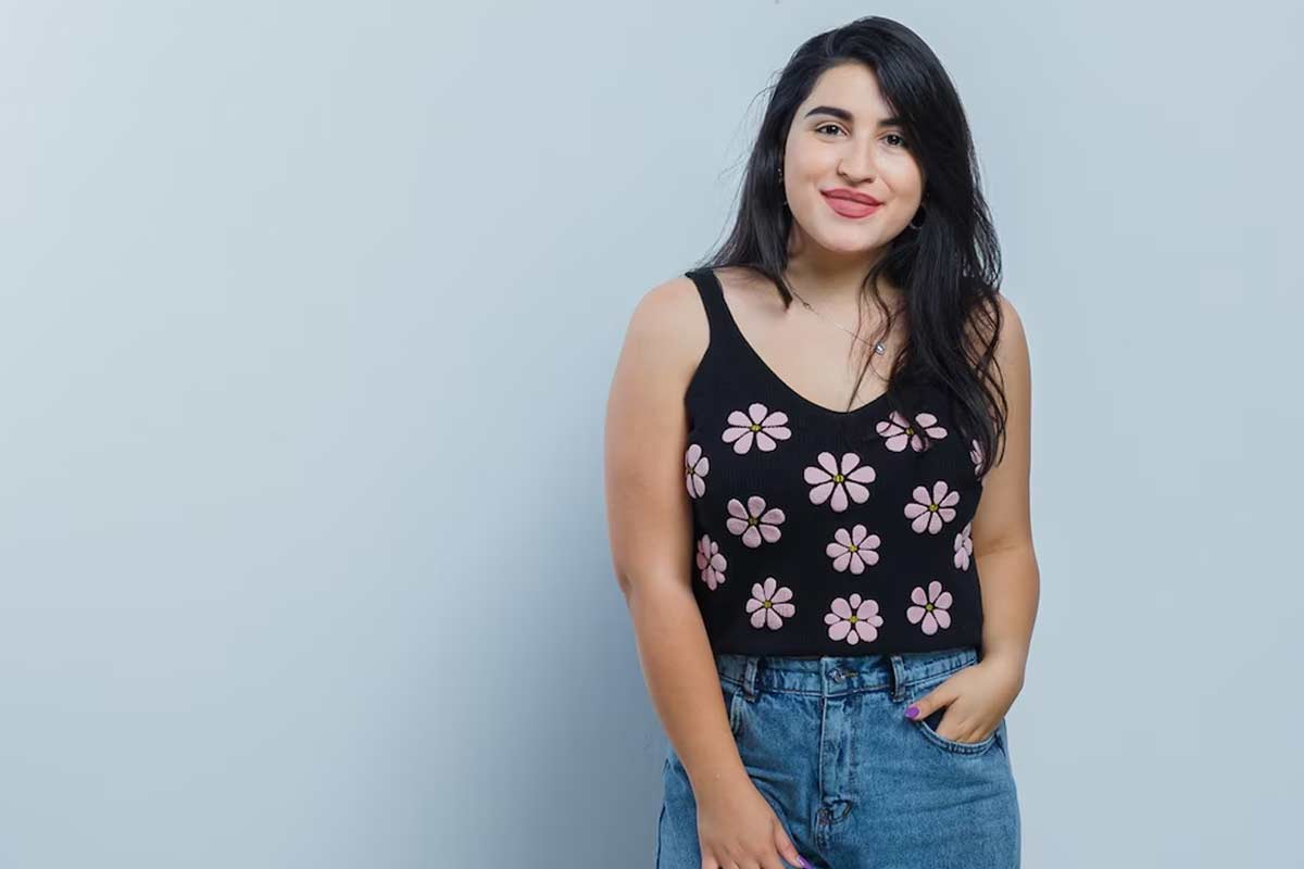 Printed top blue denim