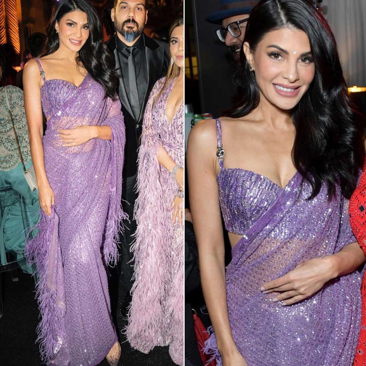 feather sequin saree