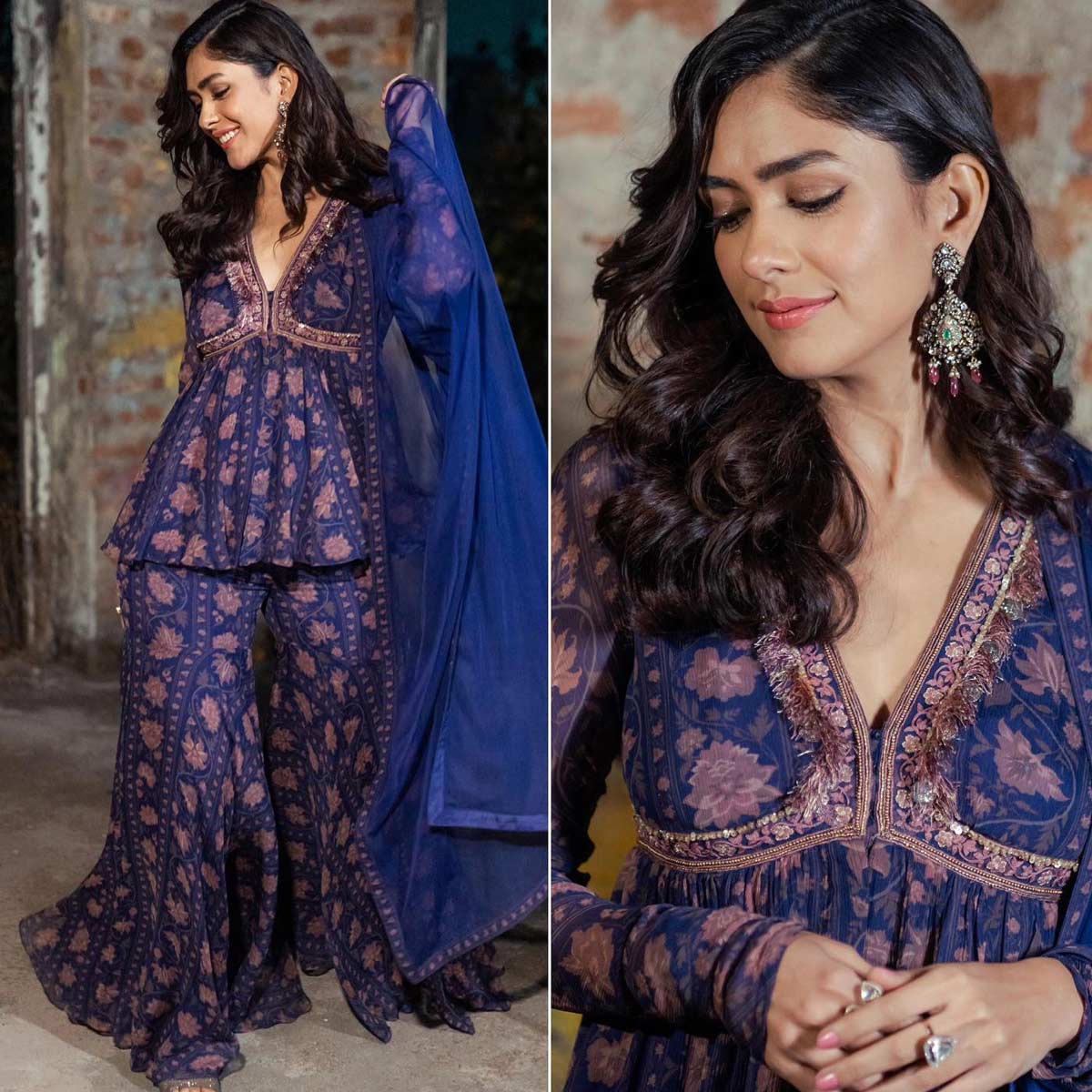 MRUNAL THAKUR IN BLUE JACKET SHARARA SET main image 0