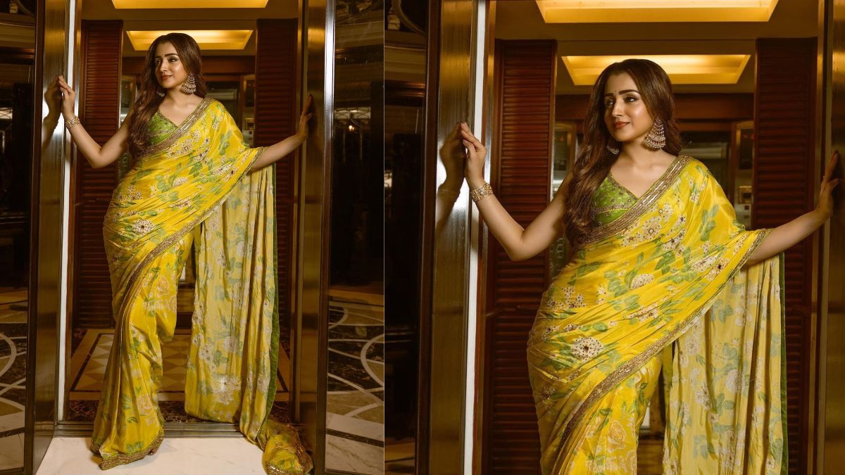 trisha yellow saree