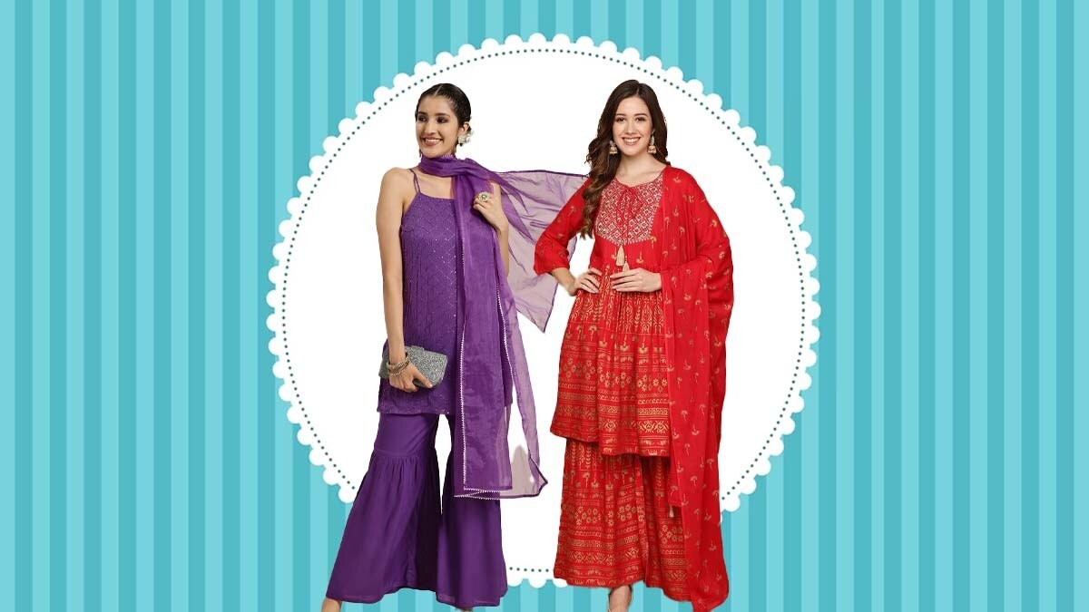 Pink Partywear Thread With Mirror Embroidered Georgette Sharara Suit,  Salwar Suit, Designer Salwar Suit, Women Salwar Suits, महिलाओं का सूट सलवार  - Maia Nava, Bengaluru | ID: 2851807859733