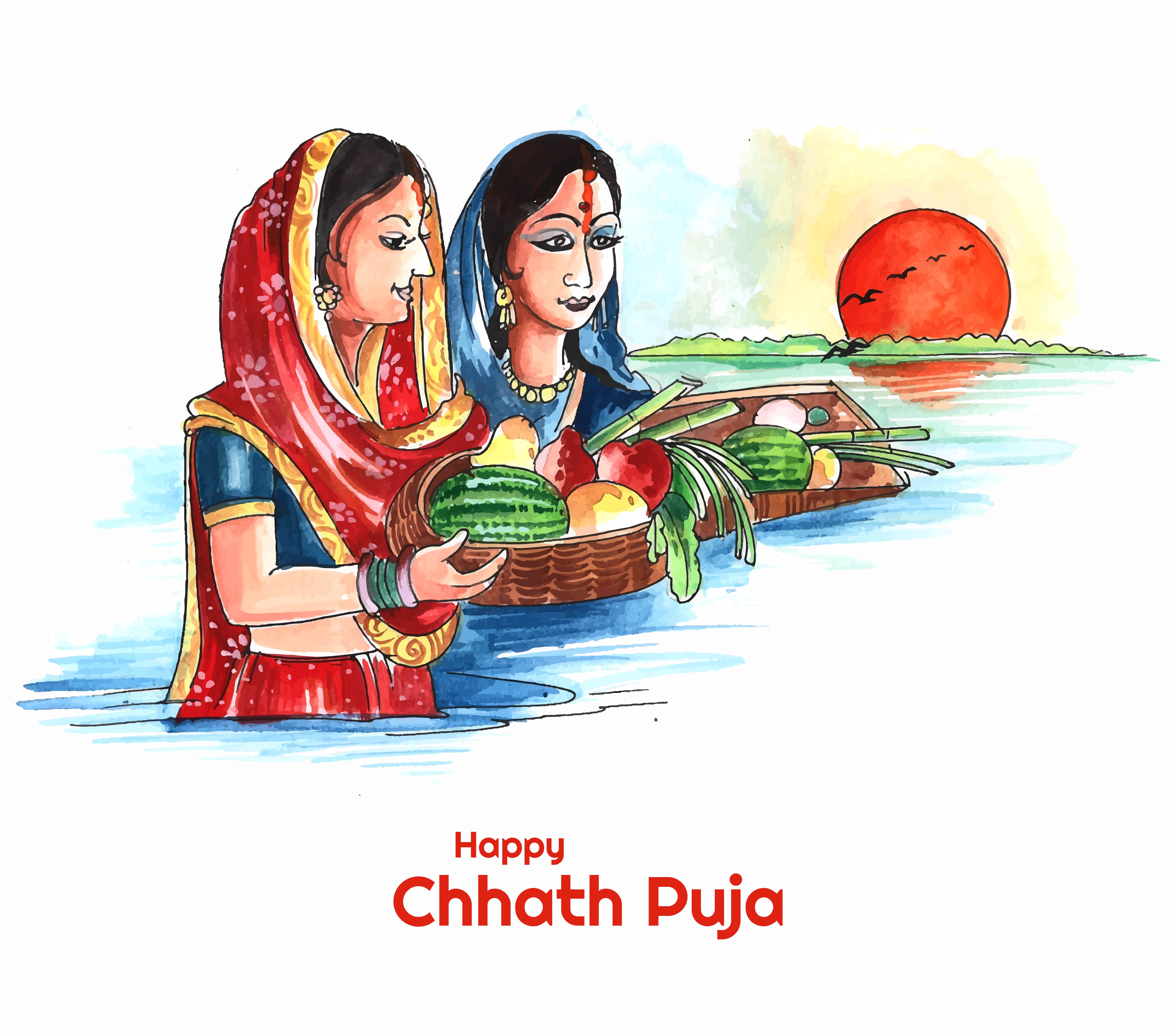CHHATH PUJA ( Vol 3 ) -Watercolor on Paper - 13 x 22 Inch - crafttatva.com
